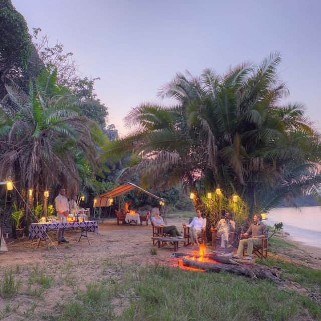 16. Rubondo Island Fly Camping Set Up Dinner, Drinks, Tents