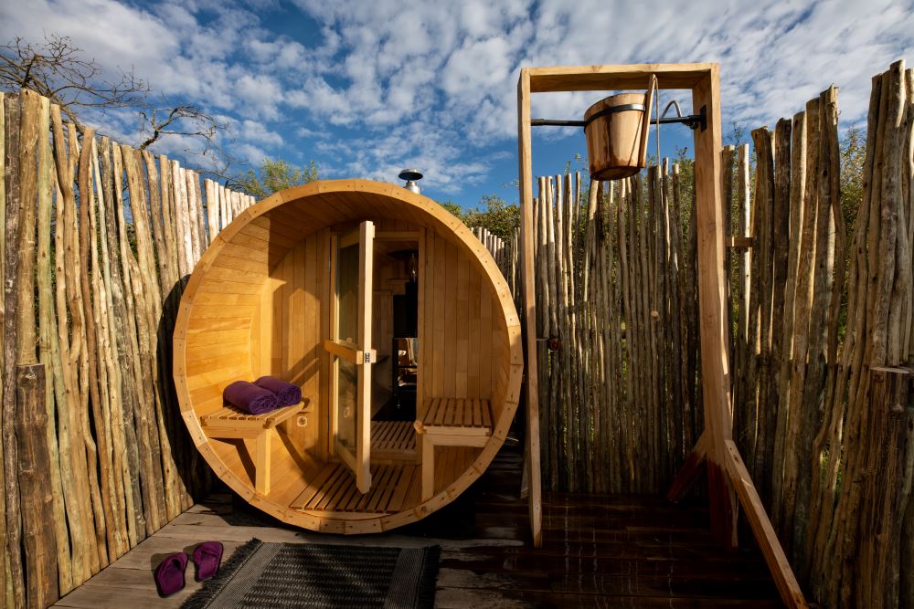 The Asilia Spa at The Highlands features a barrel sauna.