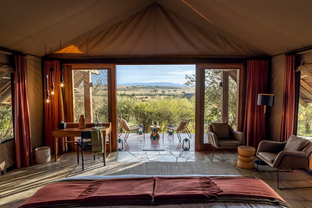 The elevated tents allow for views across the Naboisho valley.
