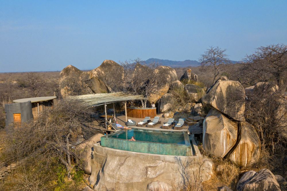 The infinity pool at Jabali Ridge offers expansive views over Ruaha National Park.