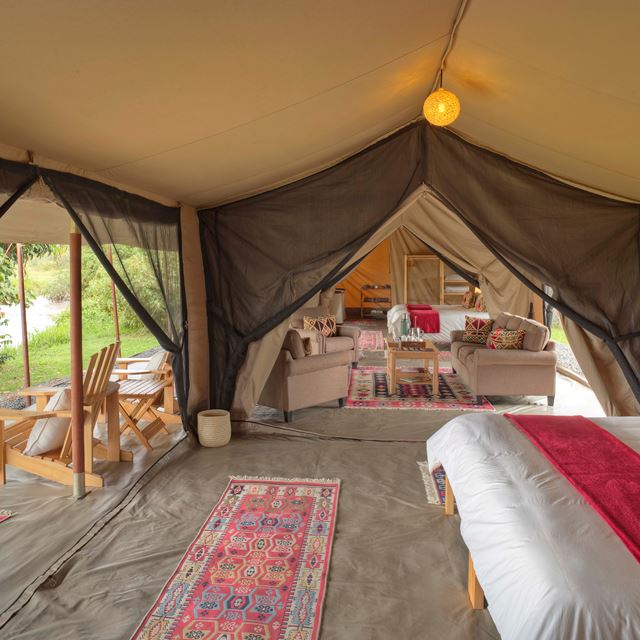 Asilia Ol Pejeta Bush Camp Family Tent Layout Main Room, Lounge, Twin Set Up