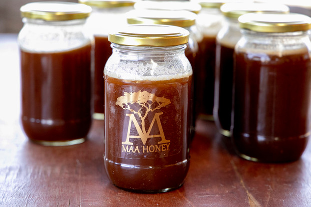 Bottles of Masai Mara made honey ready for distribution