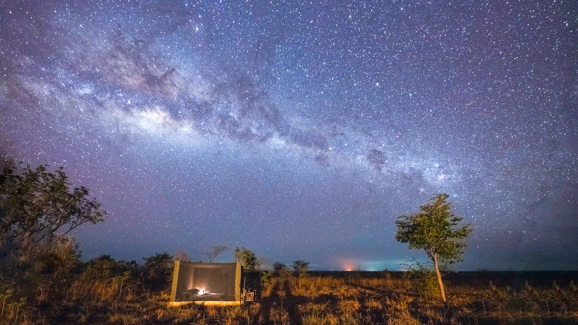 The Milky Way clearly visible over Usangu Expedition Camp's tented suites