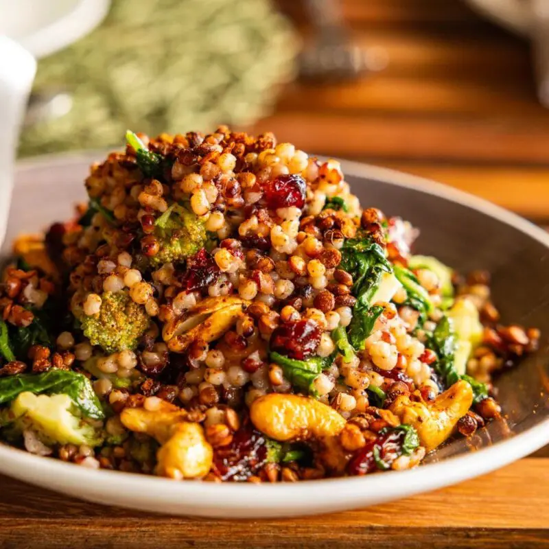 a bowl of vegetable cous cous salad