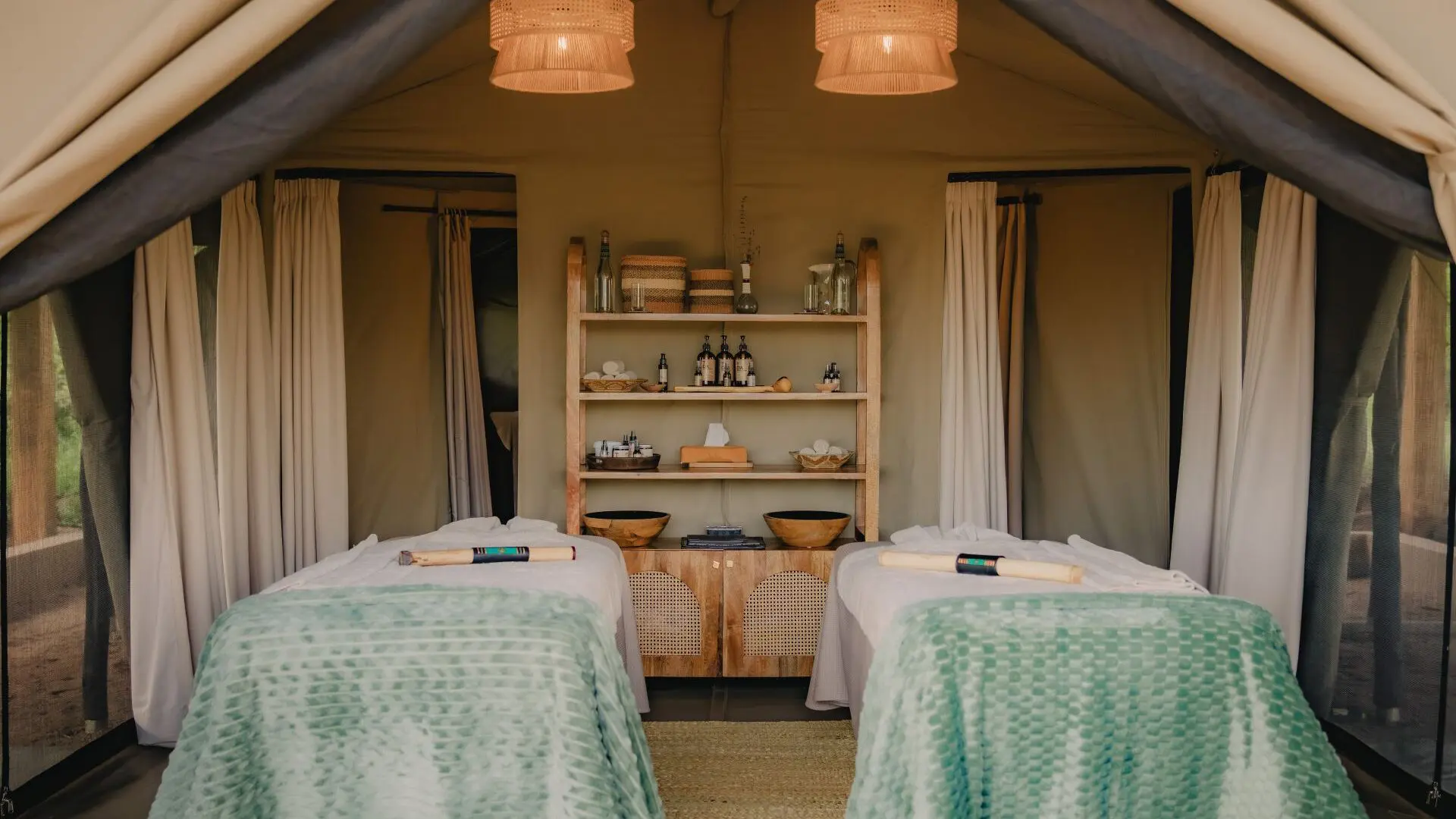 The interior of the Spa Tent at Naboisho Camp in the Mara Naboisho Conservancy, Kenya.