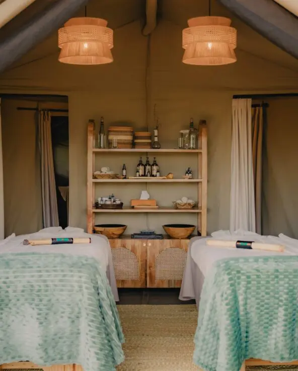 The interior of the Spa Tent at Naboisho Camp in the Mara Naboisho Conservancy, Kenya.