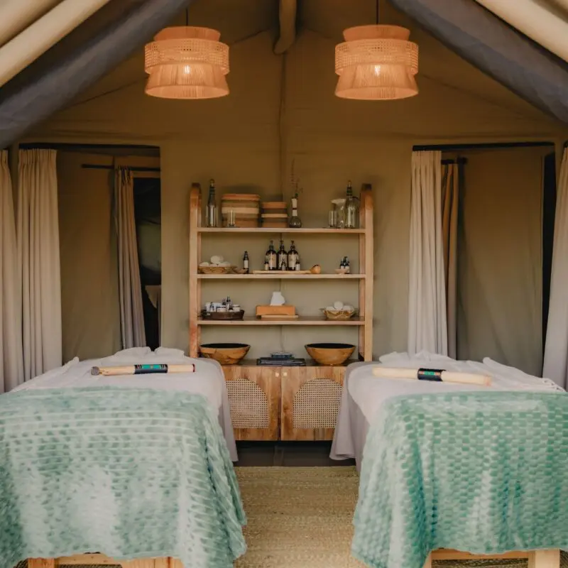 The interior of the Spa Tent at Naboisho Camp in the Mara Naboisho Conservancy, Kenya.