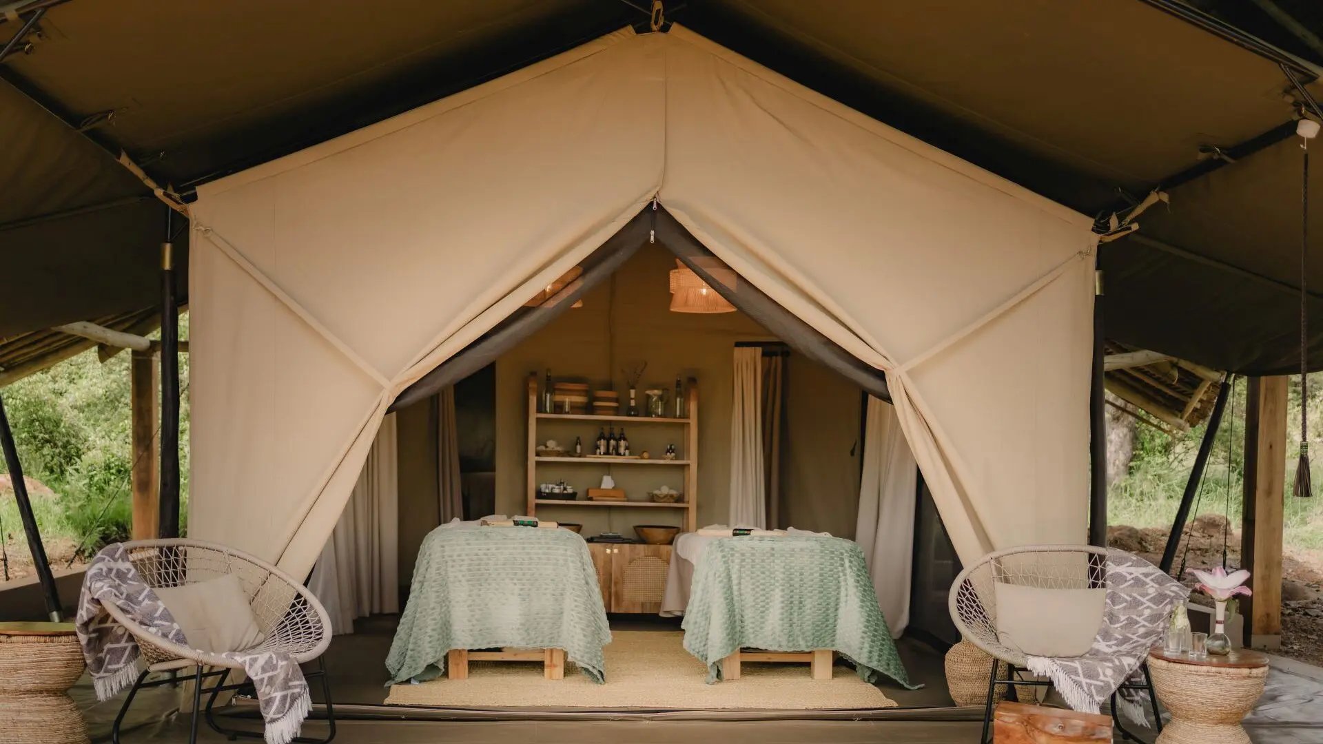 Interior shots of the spa tent at Naboisho Camp in the Mara Naboisho Conservancy, Kenya.