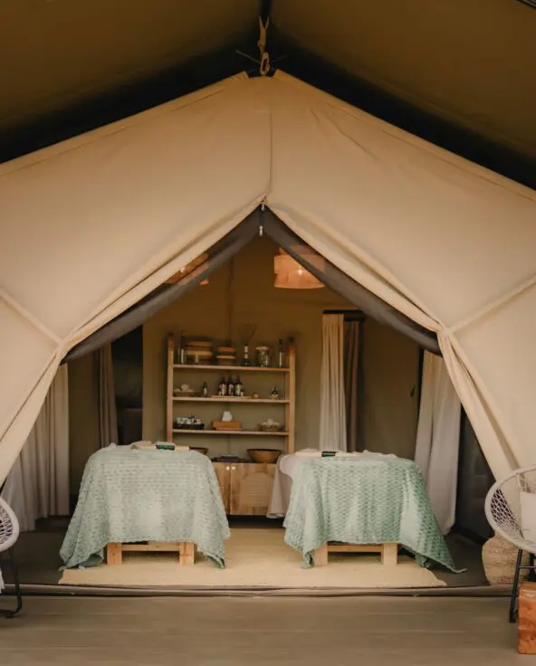 Interior shots of the spa tent at Naboisho Camp in the Mara Naboisho Conservancy, Kenya.