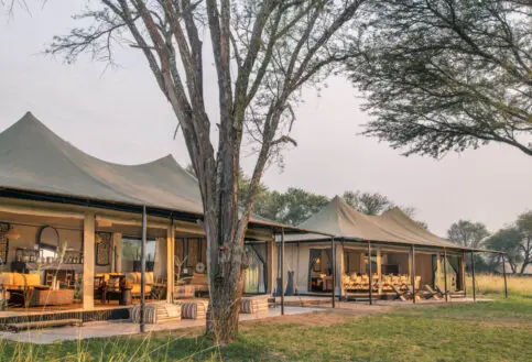 The tented communal lounge and dining areas at Ubuntu