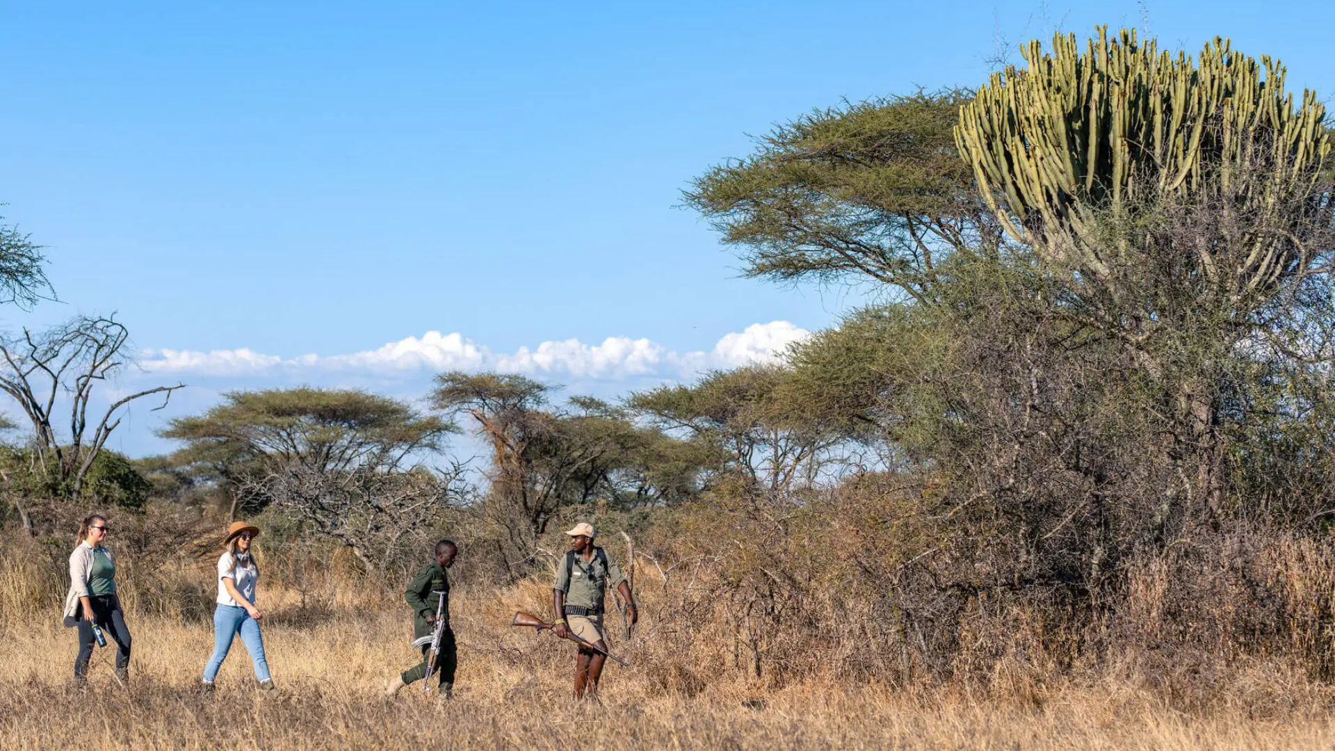 asilia africa guests on a walking safari with guides in Tanzania