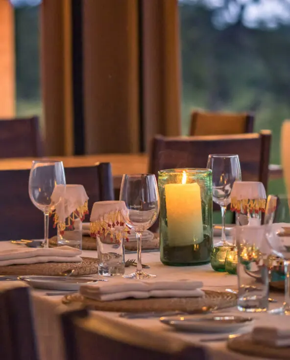 Inside dining area at Dunia Camp Serengeti, Tanzania