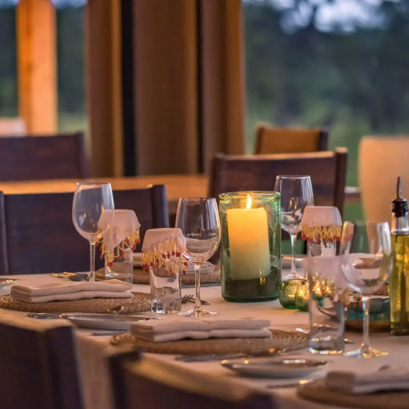 Inside dining area at Dunia Camp Serengeti, Tanzania