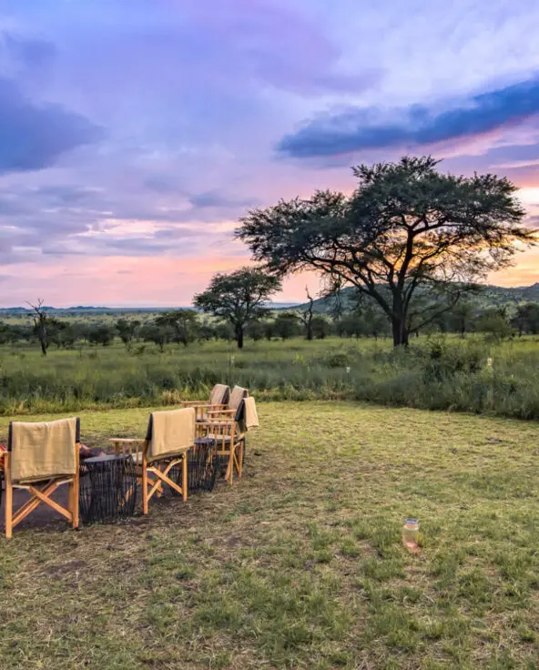 Sunset campfire at Dunia Camp, Serengeti, Tanzania