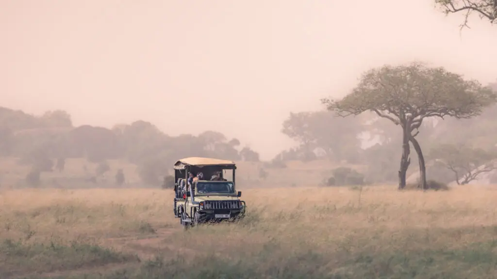 Safari vehicle on a game drive in Serengeti National Park