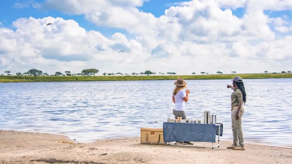 Game drive breakfast at the lake in Serengeti National Park, Tanzania