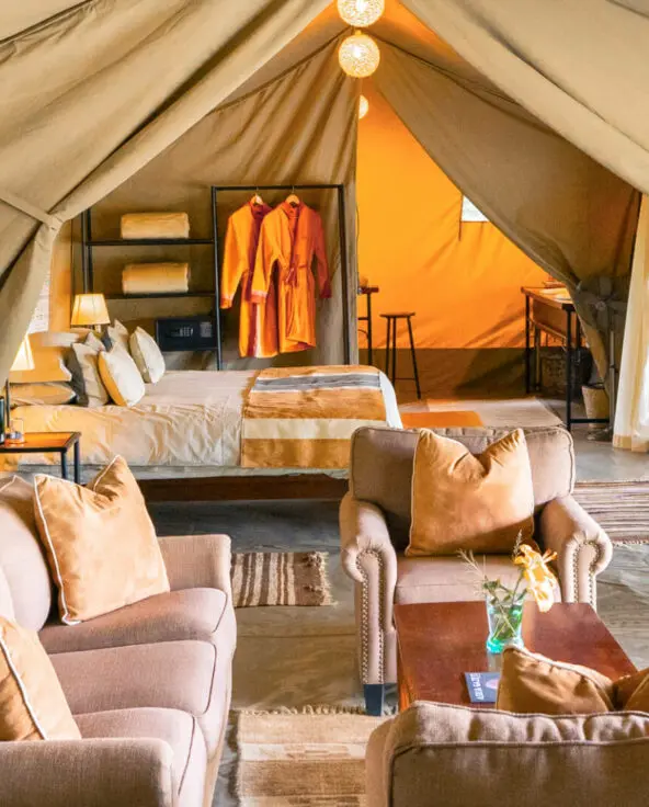 Inside view of guest tent, Encounter Mara Camp, Mara Naboisho Conservancy, Kenya