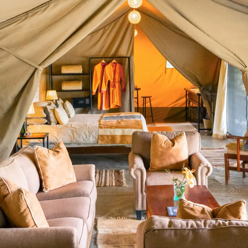 Inside view of guest tent, Encounter Mara Camp, Mara Naboisho Conservancy, Kenya