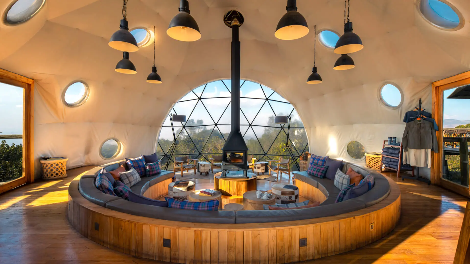 Inside guest lounge area, The highlands camp, Ngorongoro Conservation Area, Tanzania