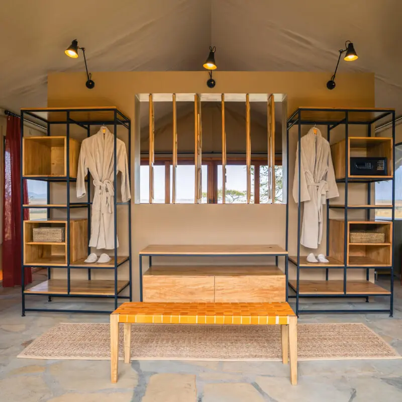 view in guest bedroom at naboisho camp, kenya, asilia africa
