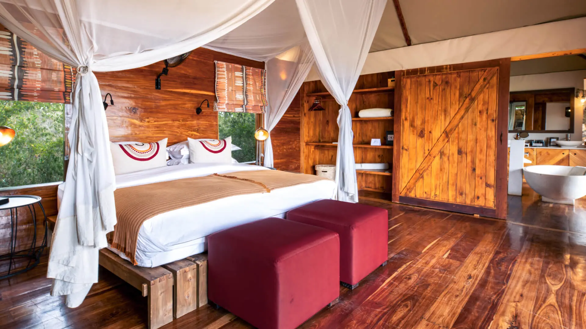 Sayari Camp, Northern Serengeti, Side view of the bedroom, bathroom in the back
