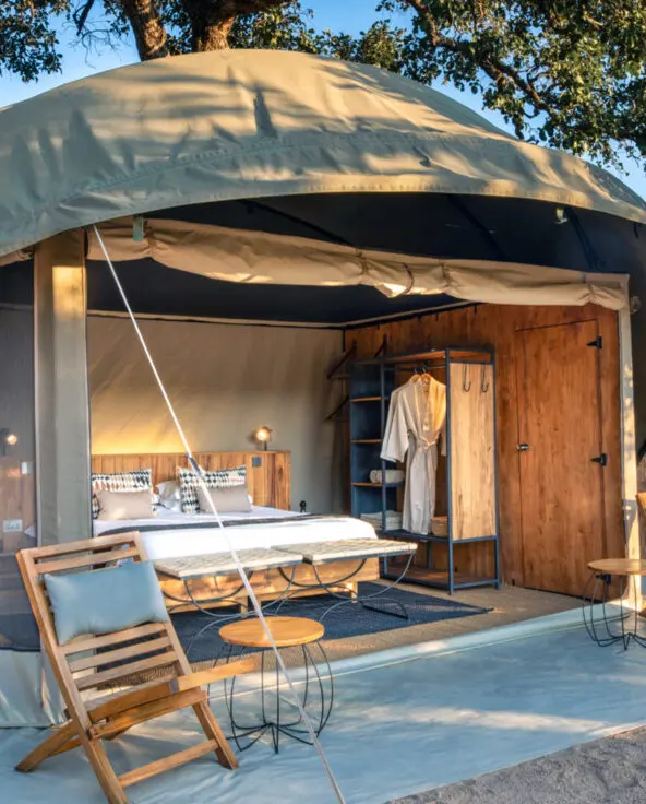 A front view of a Kokoko tents showing how the front opens up completely