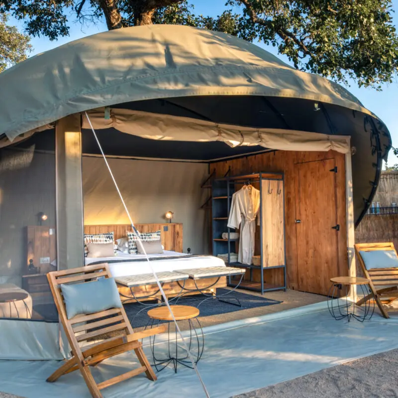 A front view of a Kokoko tents showing how the front opens up completely