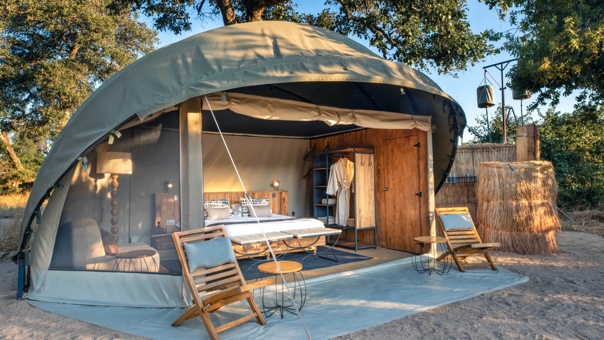 A front view of a Kokoko tents showing how the front opens up completely