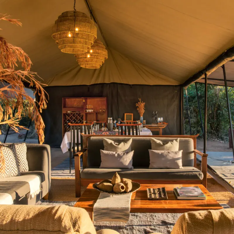 Comfy sofas, coffee tables, and classic decor of the Kokoko main areas