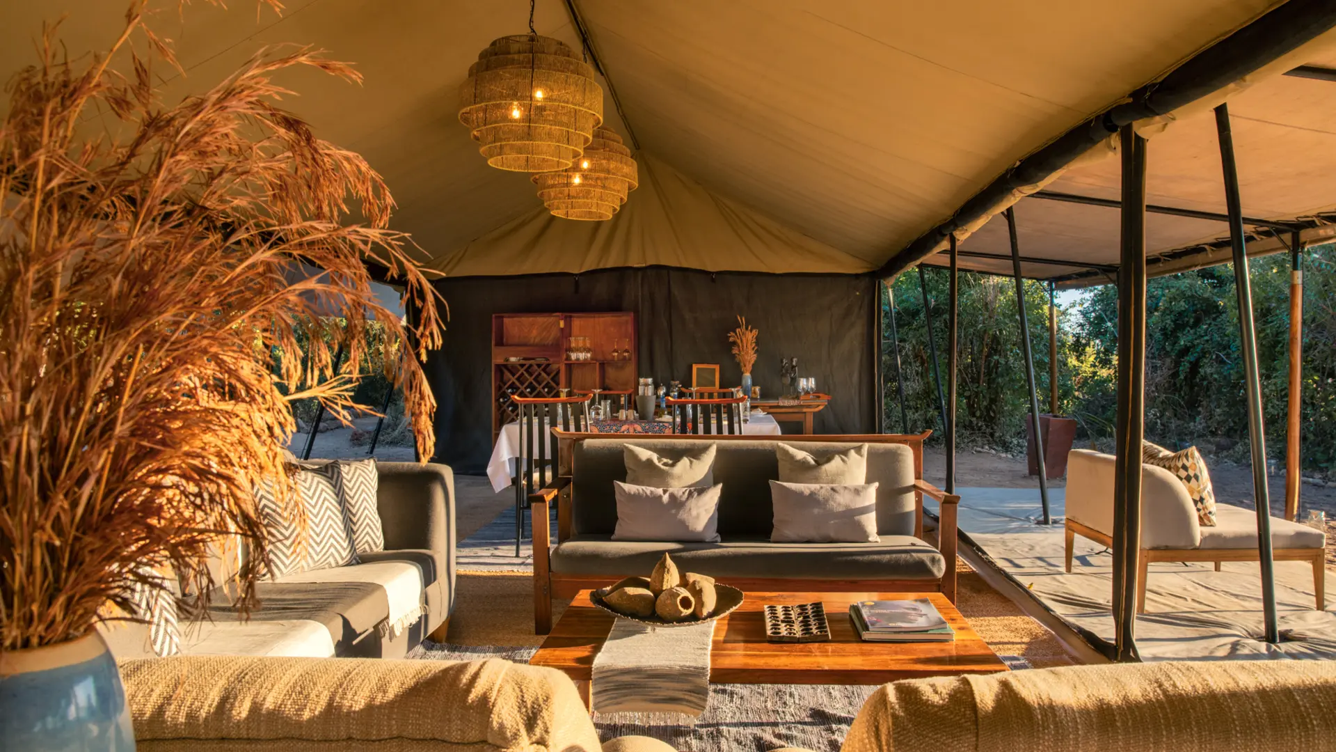 Comfy sofas, coffee tables, and classic decor of the Kokoko main areas