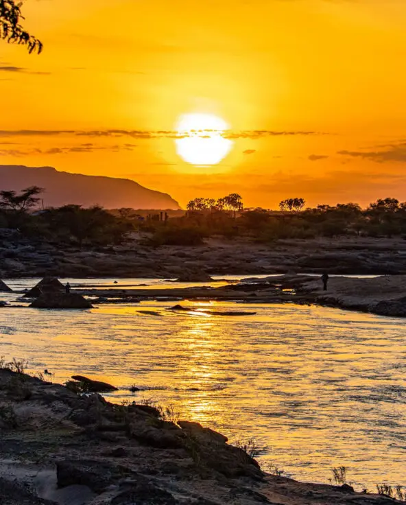 View of a river in Samburu Kenya at sunset