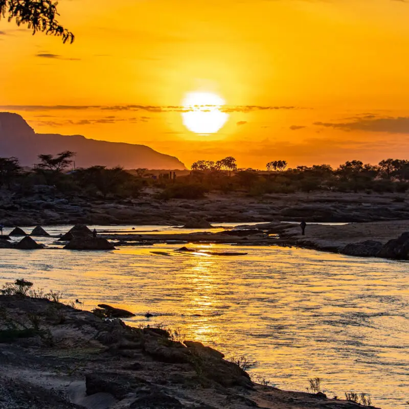View of a river in Samburu Kenya at sunset