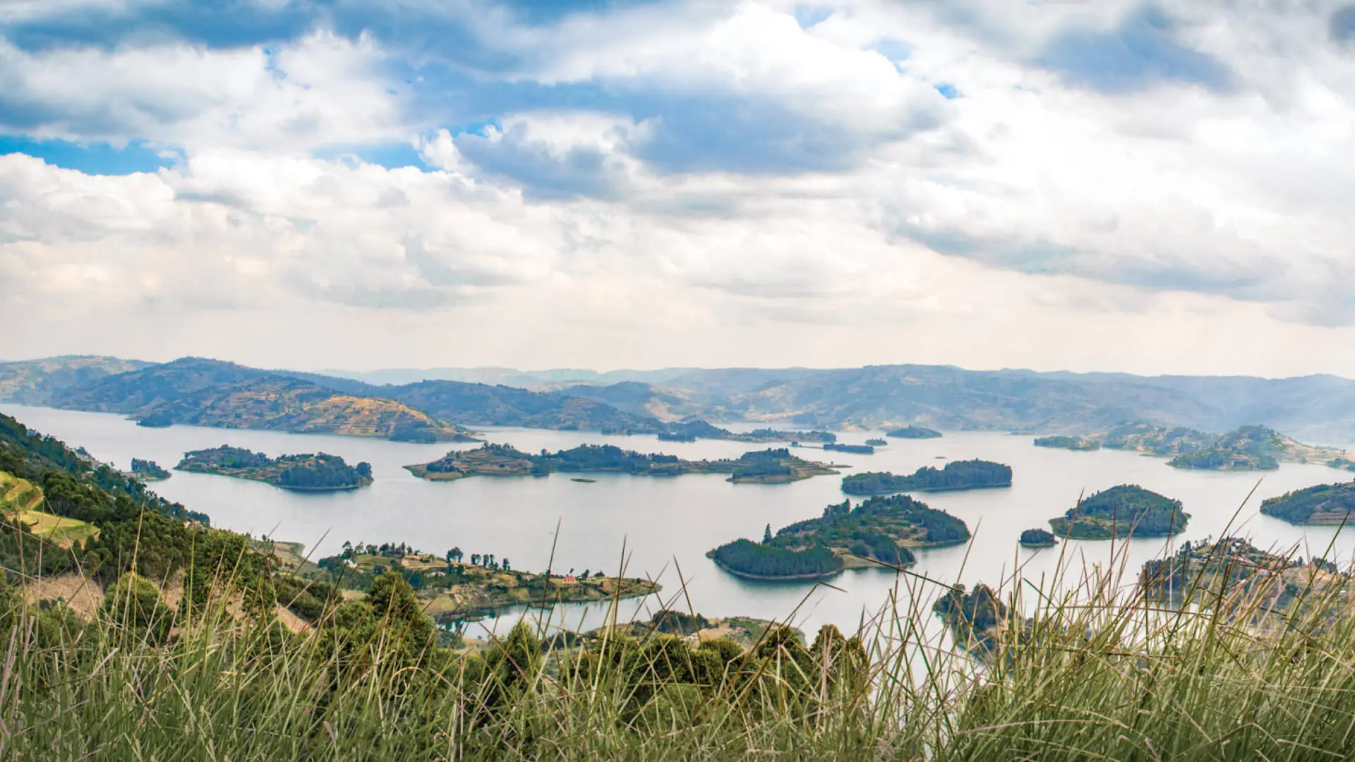 The island-dotted waters of Lake Bunion, Uganda