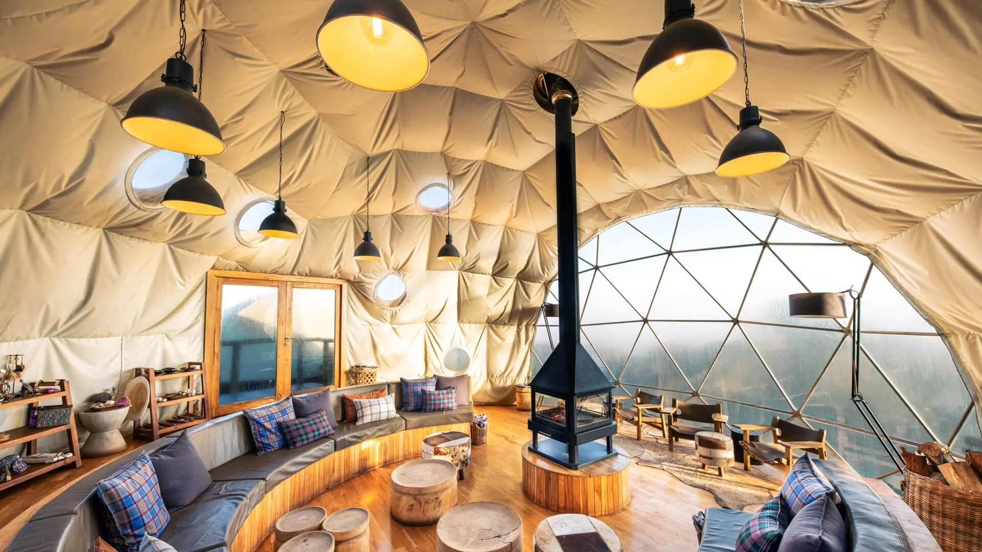 The warm interior of the lounge at The Highlands, Ngorongoro Conservation Area