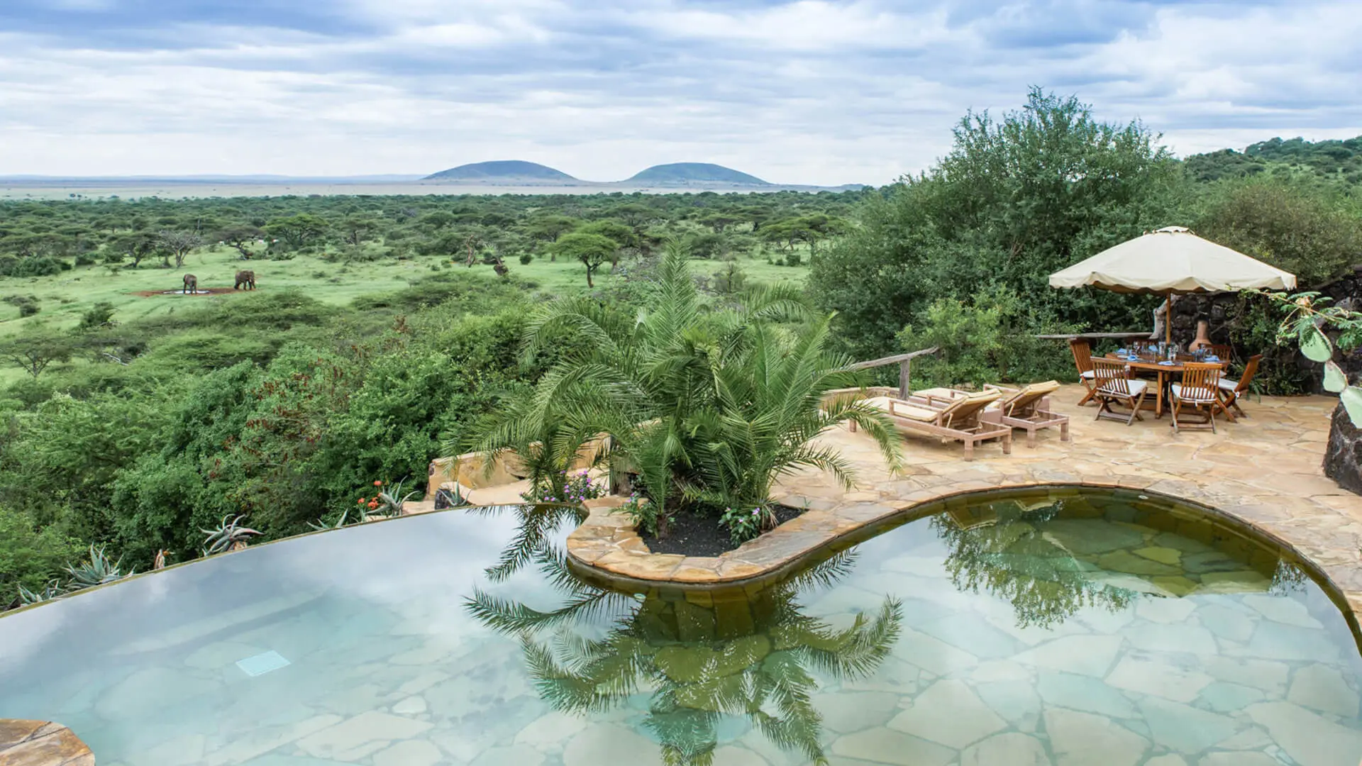 The view from the swimming pool at Ol Donyo Lodge, Chyulu Hills.