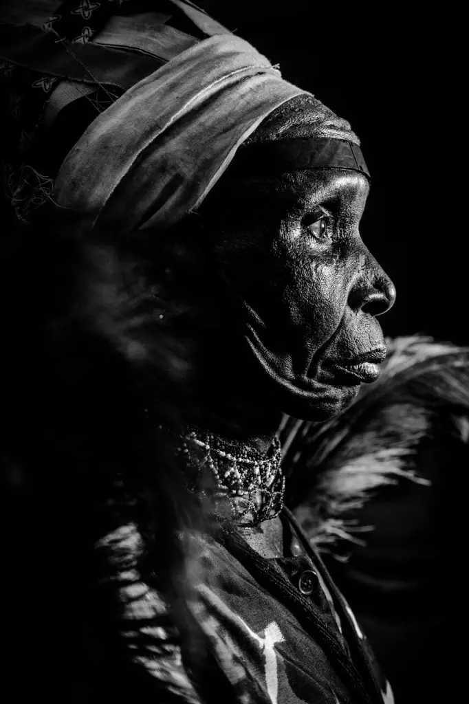 A black and white portrait of a Kuria elder.