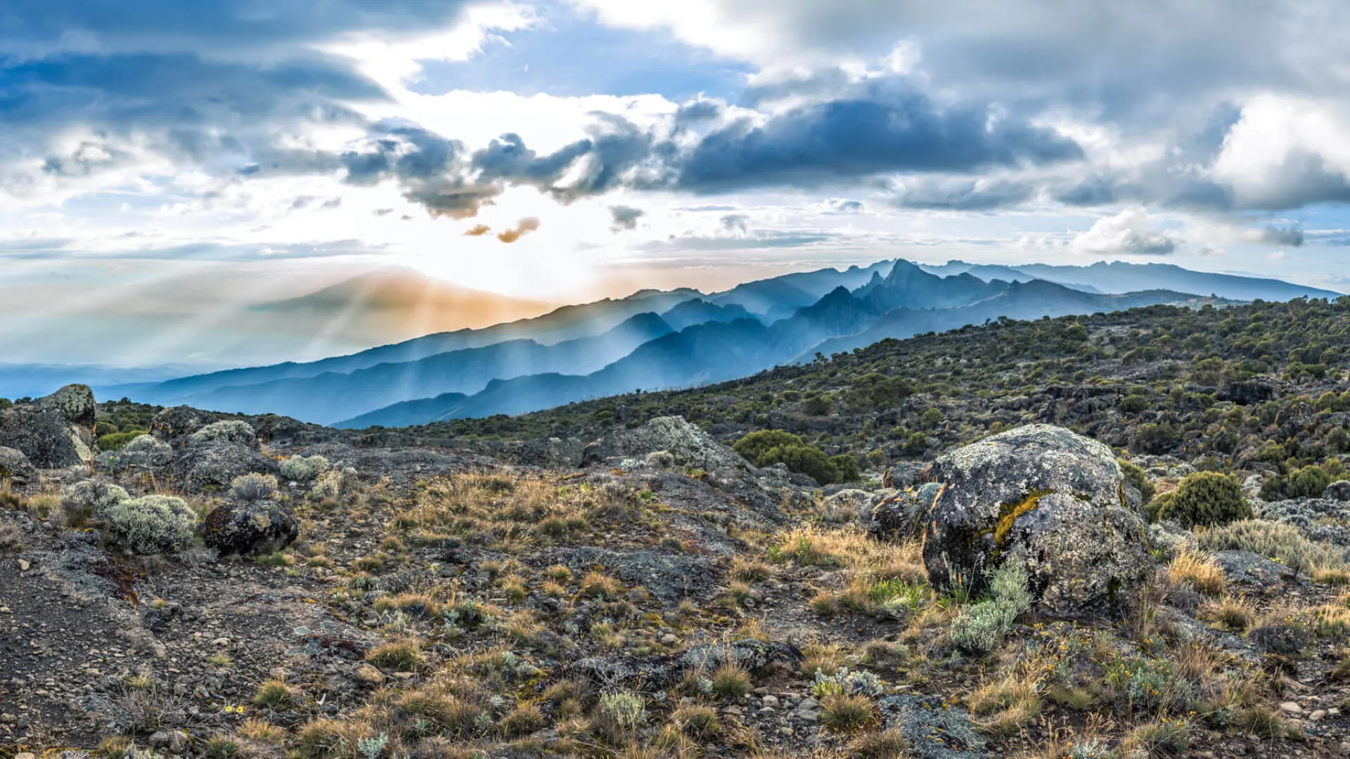 Sunset scene of mountains in Arusha