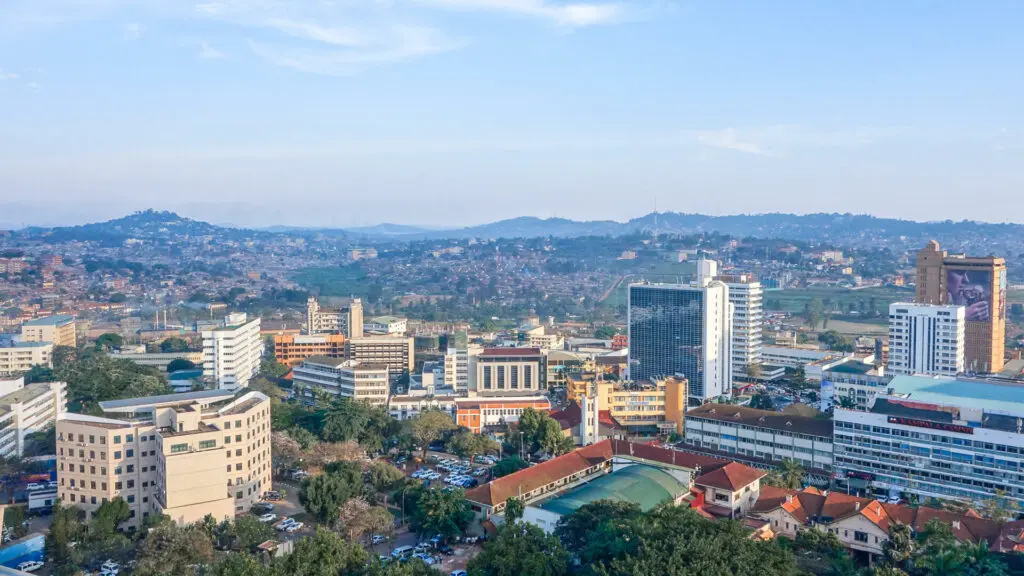 A modern city skyline in Uganda