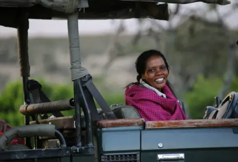 Naboisho Camp guide, Evalyn, in one of the camp's 4x4 vehicles on safari