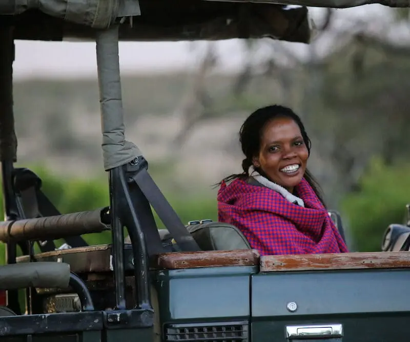 Naboisho Camp guide, Evalyn, in one of the camp's 4x4 vehicles on safari