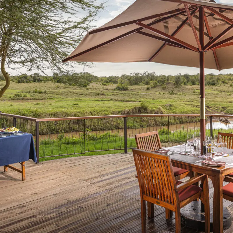view out from the deck at lunchtime in ol pejeta bush camp kenya east africa, asilia africa