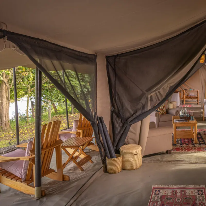 internal view of the family tent at ol pejeta bush camp in kenya east africa, asilia africa