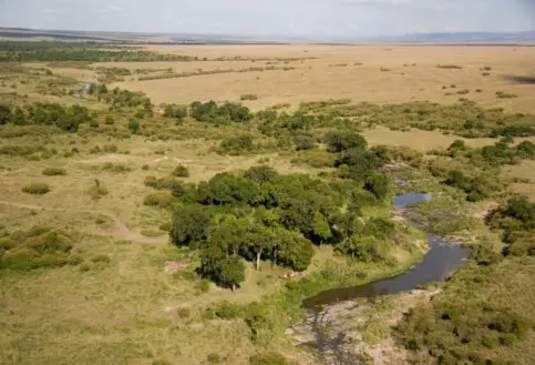 An aerial view of the Rekero site on the Talek River