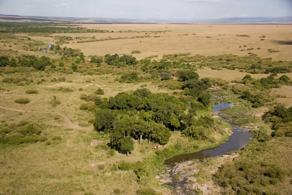 An aerial view of the Rekero site on the Talek River