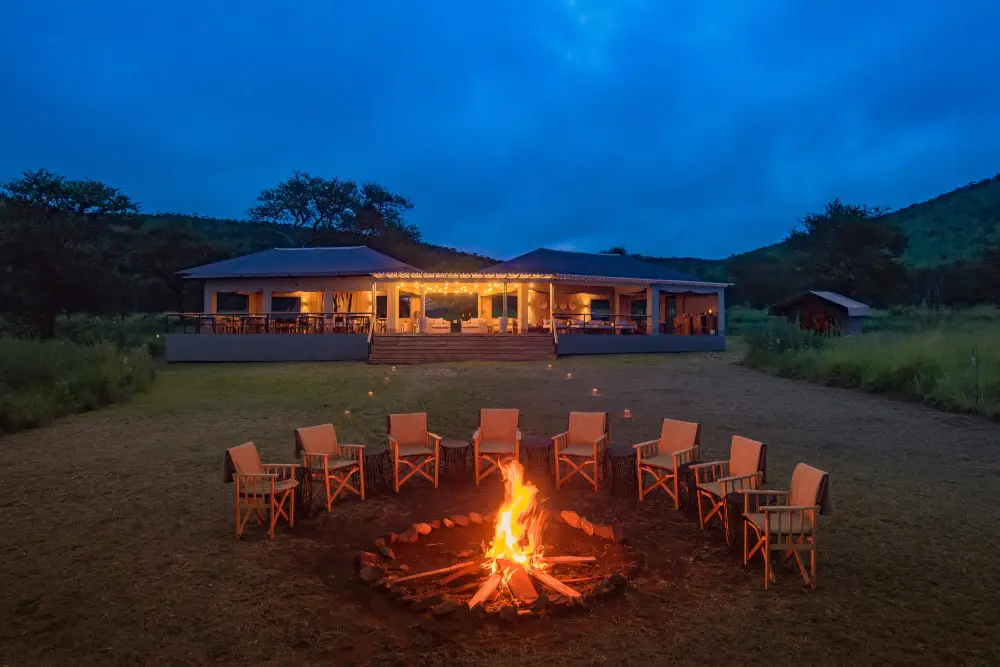 The camp fire and main area of Dunia Camp