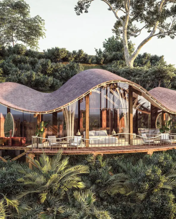 Render of the main bedroom between the trees Erebero Hills Uganda