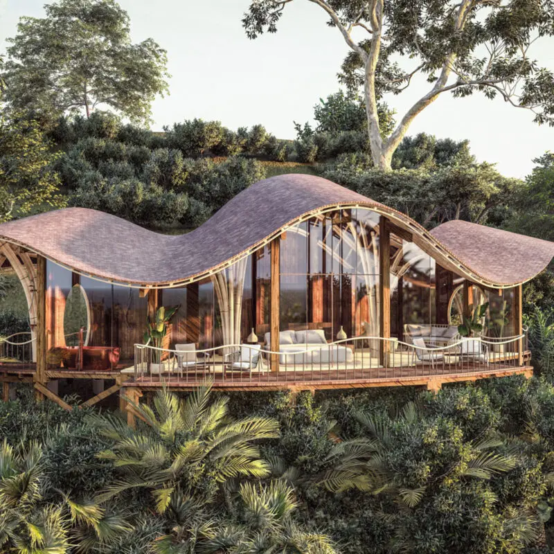 Render of the main bedroom between the trees Erebero Hills Uganda