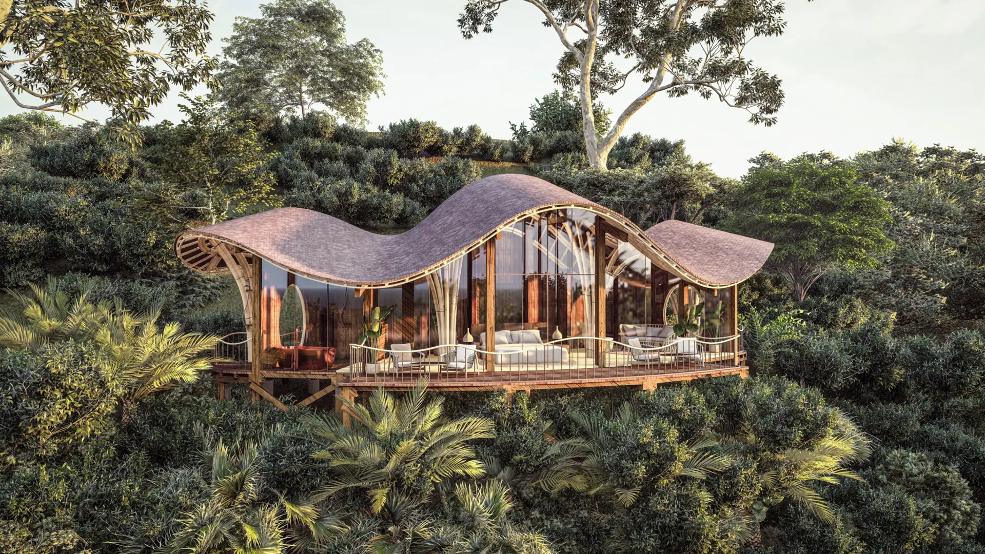 Render of the main bedroom between the trees Erebero Hills Uganda