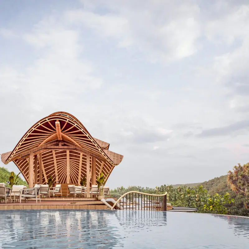 Render of the pool area from the front Erebero Hills Uganda