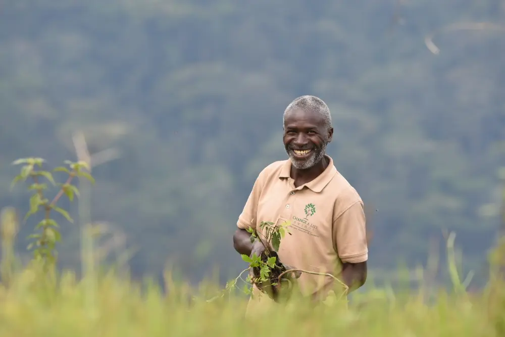 A member of the local Batwa community assisting with the reforestation project.